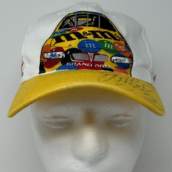 NASCAR Elliott Sadler Signed Kyle Busch Hat Cap M&Ms Auto Racing Snapback White - Picture 2 of 14